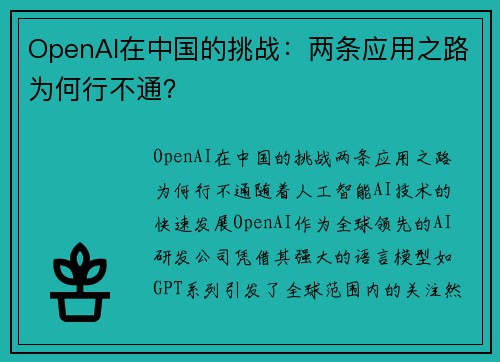 OpenAI在中国的挑战：两条应用之路为何行不通？